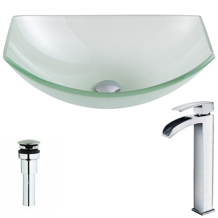 ANZZI Pendant Frosted Deco-Glass Vessel Sink with Polished Chrome Key Faucet LSAZ085-097